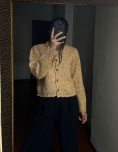 Warm Yellow Round Collar Cardigan