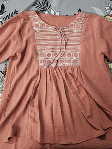 Dusty Rose Embroidered Peasant Blouse