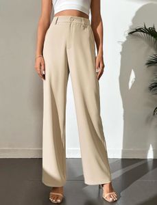 Beige Wide Leg Trousers