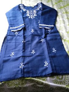Blue Embroidered Kurti - Size Medium