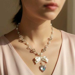 Bow Heart Pearl Necklace