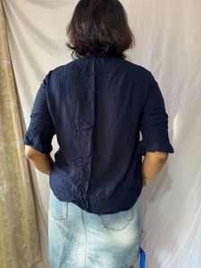Navy Button-Down Top