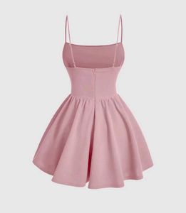 Pleated Waist Cami Short Dress In Pink