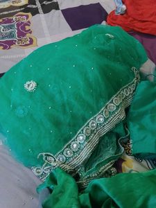Green Embellished Saree &amp; Blouse