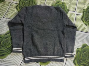 Gray V-Neck School Sweater