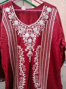 Red Pakistani Kurti Pant Set