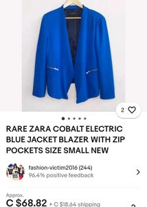 ZARA Women&#39;s Blue Blazer with Zip Pocket