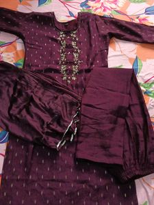 Wine Colour Kurta Set
