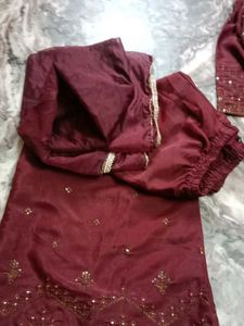 Maroon Salwar Kameez with Gold Embellishments