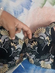 Floral Embroidered Black Bra