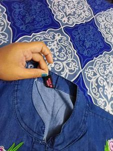 Denim Embroidered Top