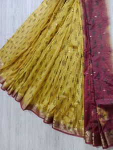 Golden Mustard Silk Saree with Maroon Zari
