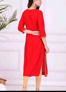 Red Embroidered Kurta