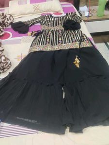 Black &amp; Golden Sequence Embroidered Kurti &amp; Shara