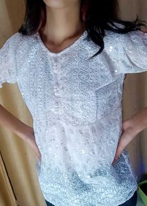 White Chikankari Short Kurti Brand New@lowestprice