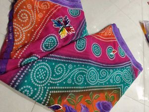 Chiffon Bandhani Printed And Work Sares New