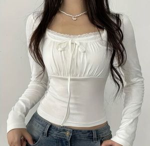 Lace Detail Tie String Fitted Top