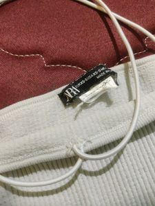 ZARA RIBBED OFF WHITE  CROP TOP