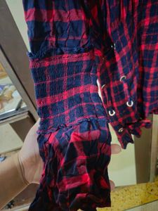 Checkered Flared Sleeve Top