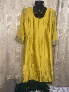 Yellow &amp; Green Embroidered Salwar Kameez