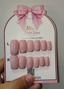 Pink Glitter French Tip Press-On Nails