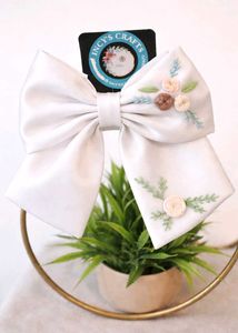 Embroidered Hair Bow Clip