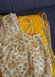 Yellow Border Saree With Golden Blouse