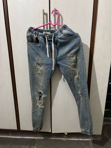 Bewakoof Ripped Denim Joggers