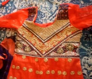 Long Gown With Salwar And Dupatta.