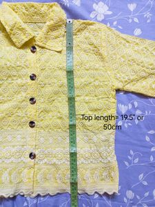 Yellow Cotton Thread Work Crop Top/Shirt