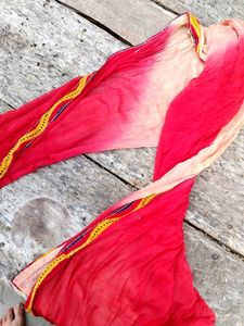 Chiffon Dupatta Red And Light Gold Shade