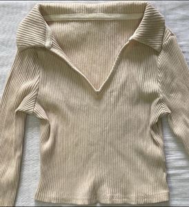 Urbanic Beige Ribbed Crop Top