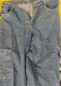 Navy Blue High waist Cargo Denim