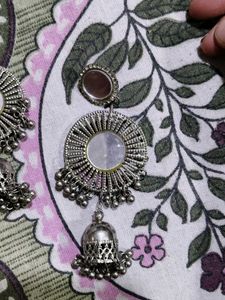 Bohemian Silver Jhumka Earrings