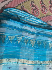 Blue Checked Saree