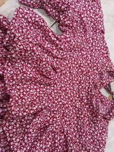Floral Top With Frill Sleeves