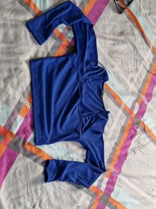 Blue Long Sleeve Crop Top