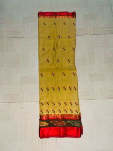 Elegant Mustard &amp; Red Silk Saree