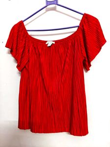 Red Pleated Off-Shoulder Top