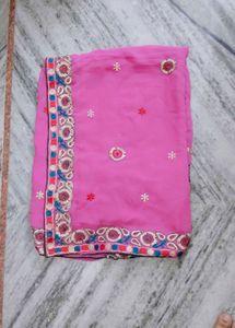 Elegant Pink Saree(no blouse)