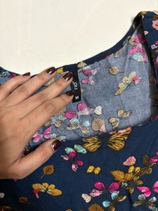 Butterfly Print Square Neck Peplum Top