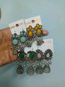Beautiful oxidise silver jhumkas Earrings (pack 4)