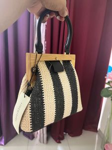 Coverstory Striped Straw Top Handle Bag