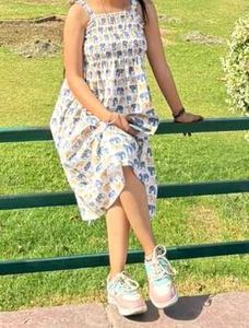 Blue Ekart Print Ethinc Vintage Gown Midi Dress
