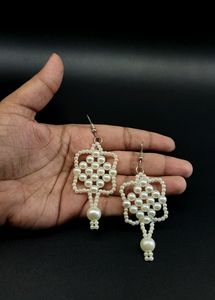 Handmade Designer Pearl Earrings White Colour