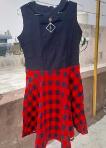 Red Plaid Denim Skater Dress