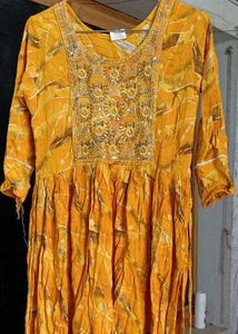 Yellow, Gold Mixed Colour Cotton  Kurtha
