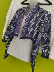 Patterned Open-Front Cardigan