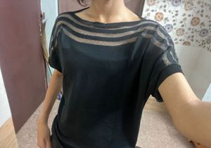 Chic Black Sheer Panel Top