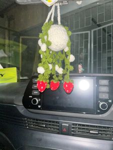 Crochet Strawberry Car Charm